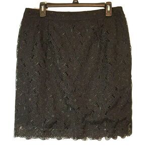 Black Floral Lace Pencil Straight Skirt Sz L Adiva